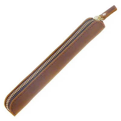 Afbeelding van Aabellay Genius lederen potloodhouder stylus pennen beschermde etui mouw geval potlood zakken opslag organizer slot rits pen make up tas Bruin, Compact