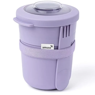 Afbeelding van Amuse Tylla Duo Lavender Morning &amp; Noon Lunchbowl Lunchbox met Spork en Rekker Transparant Tritan Deksel Voor onderweg Lekvrij Paars 150 + 450 ml