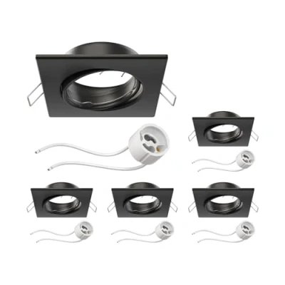 Afbeelding van ledscom.de 5 stuks Plafondinbouwraam RIR inbouwraam zwart mat hoekig draaibaar (LED/Halogeen/GU10/MR16/PAR16/50mm) incl. GU10 fitting