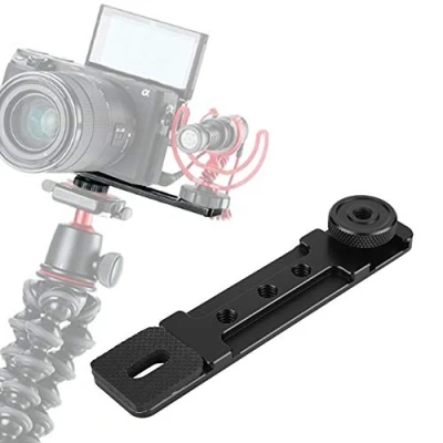 Afbeelding van Hot Shoe Extension Mount Beugel Statief Dual Flash Bar met 1/4 &quot;Draad Gaten voor SONY A6400 A6300 Canon M6 M50 Spiegelloze Camera