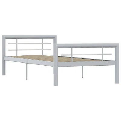 Afbeelding van vidaXL Bedframe metaal grijs en wit 90x200 cm