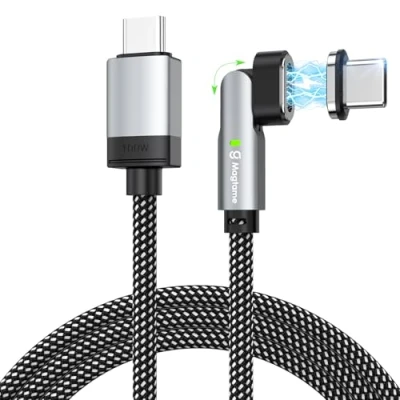 Afbeelding van Magtame 100W Magnetische USB C Kabel Rechthoekige hoek, 3.3ft oplaadkabel Snel opladen, 90 Degree naar Data Transfer Gevlochten Compatibel met Phone 15 Plus/Pro/Max