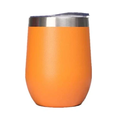 Afbeelding van Gtell Roestvrij staal wijnglas zonder voet met deksel, dubbelwandig geïsoleerd, ideaal voor wijn, koffie, dranken, champagne, cocktails (oranje)