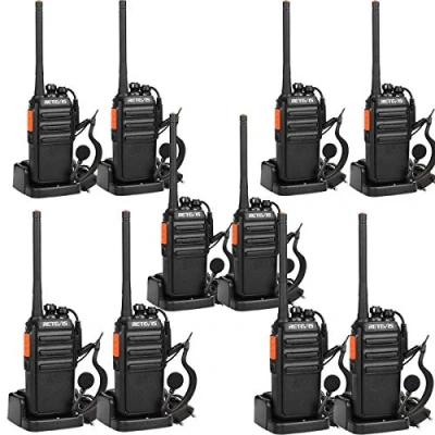 Afbeelding van Retevis RT24 Professionele Portofoons met Headset PMR446 Vergunningsvrije Walkie Talkies 16 Kanalen CTCSS/DCS VOX Oplaadbaar EU stekker Laadstation en Lithium ionbatterij (10 Stuks, Zwart)