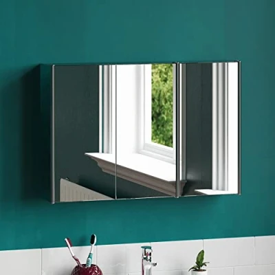 Afbeelding van Bad Vida Tiano Badkamerkast Triple Spiegel Wandmontage Rvs Moderne Opbergkast Unit