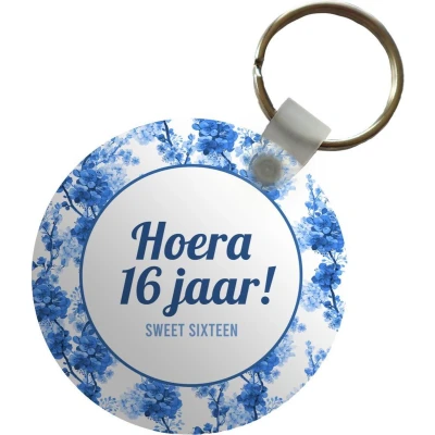 Afbeelding van Sleutelhanger Jubileum 16 Jaar Quote Plastic Rond Uitdeelcadeautjes