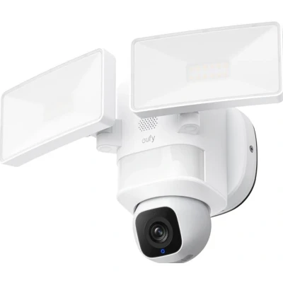 Afbeelding van eufy Floodlight Camera E30, outdoor beveiligingscamera, 360 draai en kantelfunctie, AI detectie tracering, 2K video, 2,4 GHz wifi, 2.000 lumen, aangepaste stem lichtwaarschuwingen, 24/7 opname, geen maandelijkse bijdrage wit