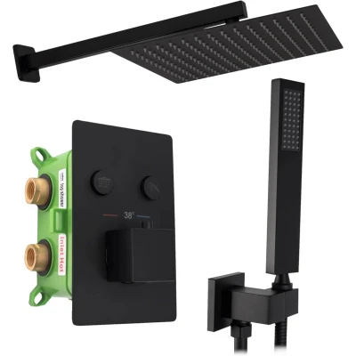 Afbeelding van REA Fenix Davis Thermostatische Douchekraan Inbouw Regendouche 30 cm Mat Zwart