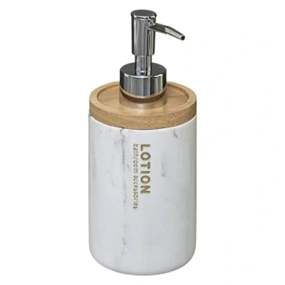 Afbeelding van 5Five Zeeppompje marmer kunststof bamboe 272 ml zeepdispenser