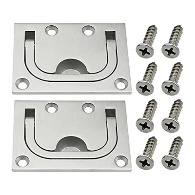 Afbeelding van 2 stks 304 Rvs Boot Ring Hatch Pull Flush Inbouw Lift Handvat met Bevestigingsschroeven voor Kabinet Locker Marine Yacht
