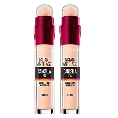 Afbeelding van Maybelline New York Instant Anti Age Vloeibare Gezichtsconcealer met Goji Bes en Haloxyl, Camoufleert Donkere Kringen Kleine Rimpels, Pak van 2, 01 Light