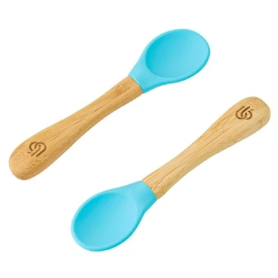 Afbeelding van bamboo ® Babyspeenlepels Set van 2 Bamboe met zachte siliconen tips Ergonomische handgrepen gemakkelijke grip BPA vrij (set 2, blauw)