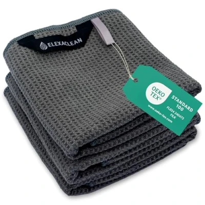 Afbeelding van ELEXACLEAN Theedoeken (set van 3, 68 x 42 cm, antraciet) zachte microvezel theedoeken, wafeldoeken voor de keuken