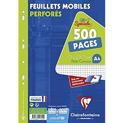 Afbeelding van Clairefontaine 11792c A4 Geruiten navulpapier in hoesje 21x29,7 cm 500 vellen met kleine ruiten Wit papier 90 g Herbruikbaar hoes.