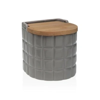 Afbeelding van Zoutvaatje met deksel Versa Ruiten Grijs Keramisch Bamboe Dolomite 11 x cm