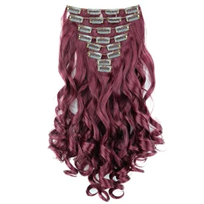 Afbeelding van CAISHA XL 45cm 7 Delige Set CLIP IN EXTENSIONS Haarextensies Haarstukje Golvend Wijnrood CE27 1