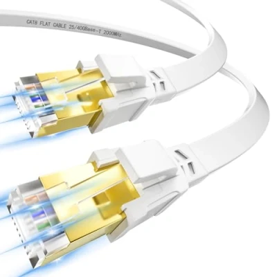 Afbeelding van Ethernet Kabel 3m, Cat 8 Netwerkkabel Internet 3m Platte Hoge Snelheid Cable 40Gbps 2000MHz, Afgeschermde LAN Wit RJ45 Patchkabel