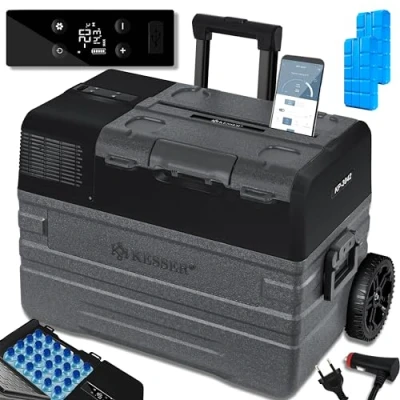 Afbeelding van KESSER® Compressor Koelbox 42L Elektrische Frigobox met 2x Koelelementen APP bediening USB aansluiting 12/24V 230V en Telescopische stangwielen tot 20 C Coolbox voor auto camping Antraciet