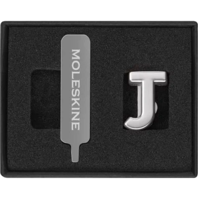 Afbeelding van Moleskine Pin voor Notebook of Planner Letter J, Pin, Pas de Elastische Sluiting aan, Speciaal Aangepast Gift, Kleur Zilver