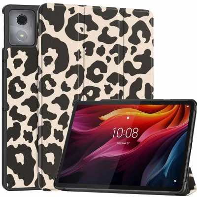 Afbeelding van Lenovo Tab K11 Plus Hoes: imoshion Design Trifold Bookcase Leopard Kunstleder Tablet Hoezen