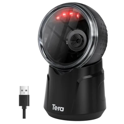 Afbeelding van Tera Barcodescanner Desktop Omnidirectioneel: 1D 2D QR Handsfree USB Bedraad Verstelbare Scankop voor POS Supermarkt Retail Winkel Mobiele Betaling Model 9000