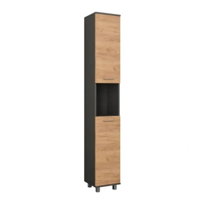 Afbeelding van Vicco IliasHoge kast 30.2 x 190 cm met 2 deuren Antraciet/gouden eik