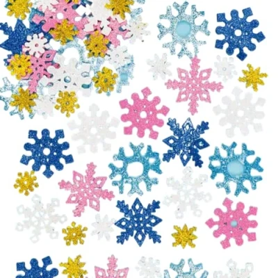 Afbeelding van Baker Ross sneeuwvlok glitter foam stickers voor kinderen, winter ambachten en kunstprojecten, kaarten, uitdeelzakjes decoraties (12 stuks)