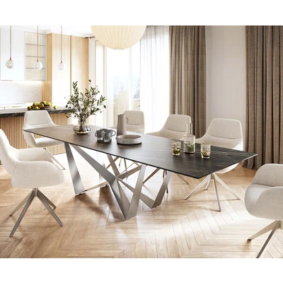 Afbeelding van DELIFE Eettafel Edge 300x100cm Laminam® keramiek bruin middenpoot vlak staal zilver