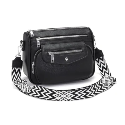 Afbeelding van YISUOHOOM Dameshandtas, schouderriem, kleine heuptas voor dames, elegant, zwart, met 5 zakken en 7 vakken, Zwart