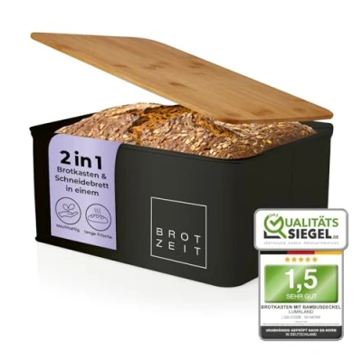 Afbeelding van Lumaland Cuisine Broodtrommel Metaal met bamboe deksel Rechthoekig 30,5 x 23,5 14 cm Zwart