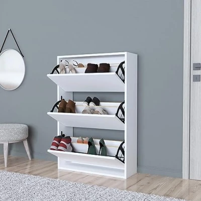 Afbeelding van [en.casa] Schoenenkast Aurskog met 3 vouwdeuren 110x73,5x24 cm wit