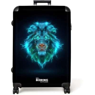 Afbeelding van NoBoringSuitcases.com® Koffer groot Reiskoffer lichtgewicht Lichtgevende leeuw Rolkoffer met 4 wielen Grote trolley XL 98 liter bagage