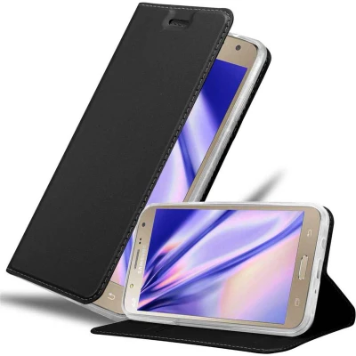 Afbeelding van Cadorabo Hoesje geschikt voor Samsung Galaxy J7 2015 in CLASSY ZWART Beschermhoes met magnetische sluiting, standfunctie en kaartvakje Book Case Cover Etui