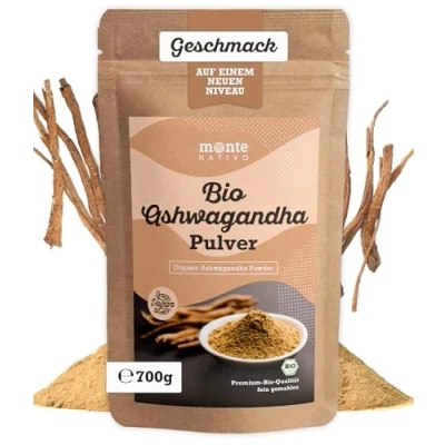 Afbeelding van Monte Nativo Bio Ashwagandha poeder 700 g premium kwaliteit wortelpoeder gemalen Indiase ginseng slaper Withania Somnifera uit India laboratorium getest Made in Germany