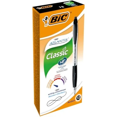 Afbeelding van BIC Atlantis Classic Balpennen met Kliksysteem Medium Punt (1,0 mm) Zwart, Doos van 12 Stuks
