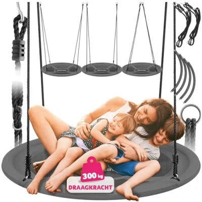 Afbeelding van tectake® Nestschommel Mandschommel draagvermogen van max. 300 kg Schommel voor kinderen en volwassenen Tuinschommel buiten of hangstoel binnen Speelgoed in de tuin kinderkamer Ø 100 cm