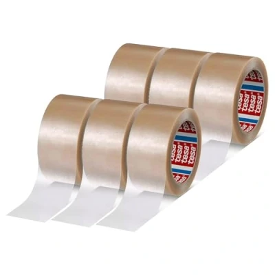 Afbeelding van tesa Pack 4124 Premium pvc verpakking van 6 stuks pakketplakband folie verzendtape voor middelzware tot zware pakketten geluidsarm afrollen transparant elk 66 m x 5 cm