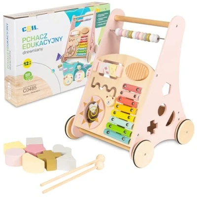 Afbeelding van COIL Babywalker Loopwagen, 3 in 1, kinderwagen van hout, educatief speelgoed, vanaf 12 maanden