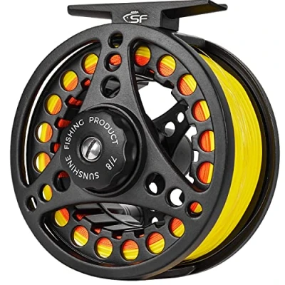 Afbeelding van SF Grote Prieel Vliegvissen Reel 7/8wt Aluminium Body Gegoten Matt Zwart Pre Loaded Fly met Lijn Combo Fluorescerende Gele Vlieglijn