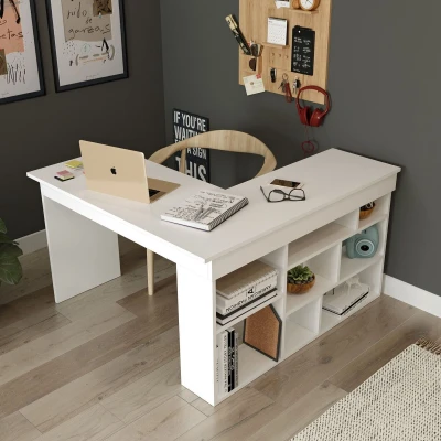 Afbeelding van Hoekbureau met opbergruimte Kleur: Wit LILEUL L 129 cm x H 72 D 120