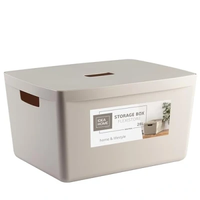 Afbeelding van IDEA HOME opbergdoos, kunststof, organizer, box, manden, kunststof box voor badkamer, rek met deksel, 28 liter