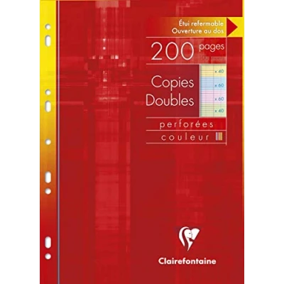 Afbeelding van Etui met gekleurde dubbele bladen A4 100 geperforeerde geruit Séyès 30 blad blauw, roze, 20 groen, geel
