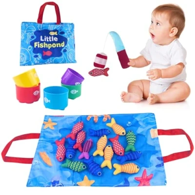 Afbeelding van Chiluxendo Zacht visspel voor kinderen, van stof, kleurrijke vissen, educatief speelgoed, Montessori spellen 1 jaar, 12 18 maanden, cadeau jongens tot 3 jaar
