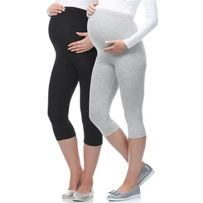 Afbeelding van BE Mammy Dames Leggings Zwangerschapskleding Capri Viscose 2Pack 03 2P Zwart/Donkerblauw S