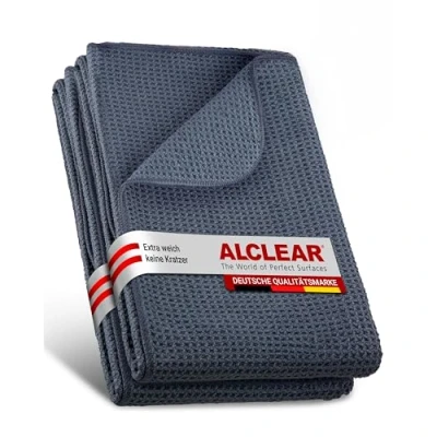 Afbeelding van Alclear 820901M Microvezeldoek voor auto, droogdoek, droogwonder autoverzorging, revisie van autolak, motor, keuken en huishouding, keukendoek, zeer absorberend, 80 x 55 cm, grijs, 2 stuks