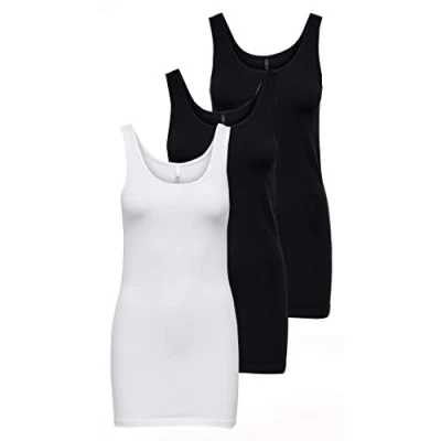 Afbeelding van ONLY Dames Onllive Love Long Tank Noos Top, wit/zwart (1x wit/2x zwart), XS