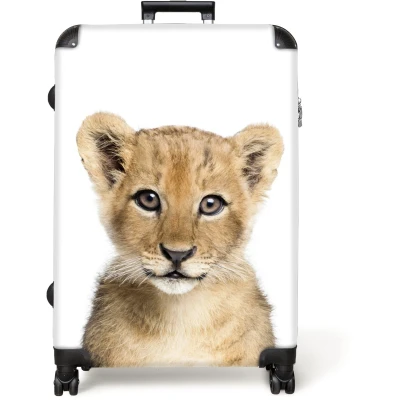 Afbeelding van NoBoringSuitcases.com® Koffer groot Reiskoffer lichtgewicht Leeuw Dieren Natuur Wit Rolkoffer met 4 wielen Grote trolley XL 98 liter bagage