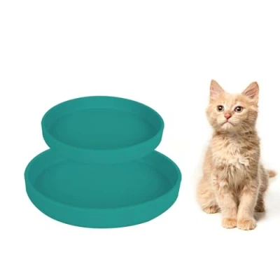 Afbeelding van Lollanda kattenvoerbak, set van 2, siliconen voerbak, ovale brede voerbak voor droog voer en nat (donkergroen)
