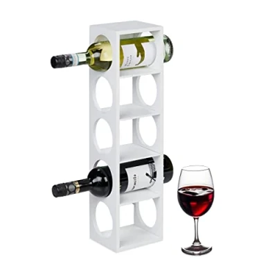 Afbeelding van Relaxdays wijnrek voor 5 flessen, wijnstandaard bamboe, HxBxD: 53 x 14 12 cm, staand wijnflessenrek, keuken, bar, wit