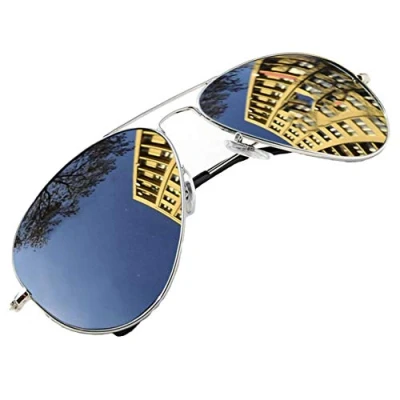 Afbeelding van 4sold, Unisex zonnebril 70&#039;s Designer Style, Heren &amp; Vrouwen Pilot stijl, metalen frame, UV 400 bescherming lens Gespiegelde zonnebril, one size, levendige lenskleuren Past op iedereen, Zilver,